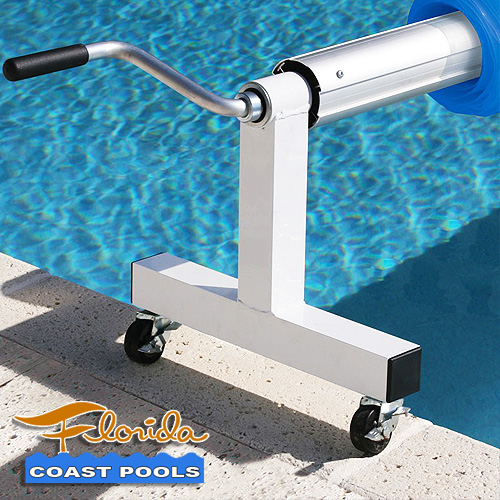 Solar pool cover reels for Florida inground pools.